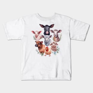 Watercolor Farm Animals #1 Kids T-Shirt